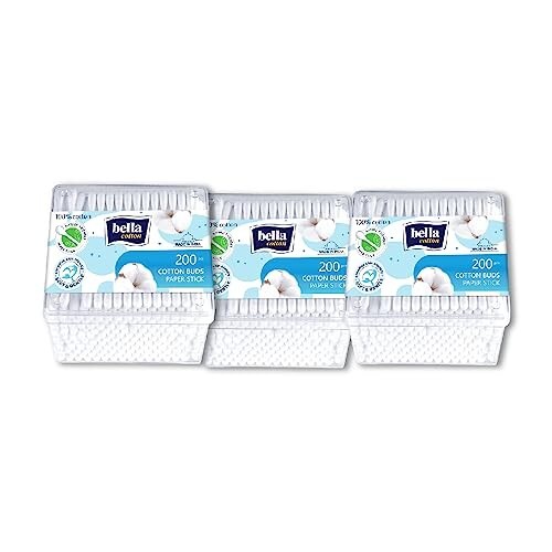 Bella Cotton Buds/Swabs - 200Pcs | Pack of 3 | 100% Cotton | Bio & Nature Friendly | Soft & Gentle