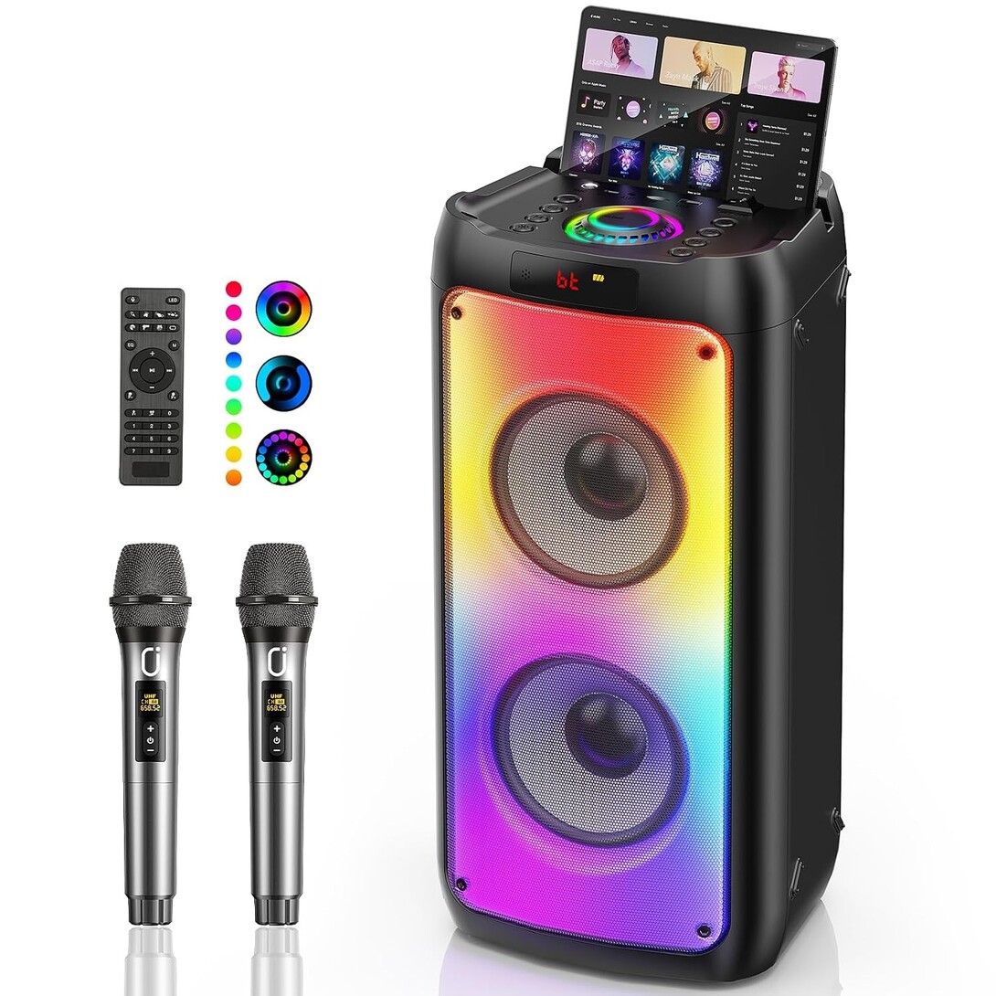 JYX 260W Trolley Party Speaker, 12 Hours Playtime with 2 UHF Wireless Mics