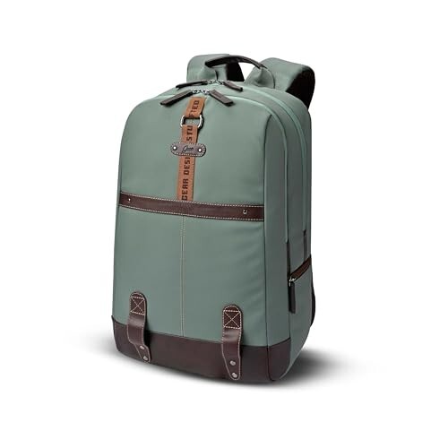  Gear Classic 4 19"/31L Faux Leather Backpack | Anti-Theft Water-Resistant Daypack & Laptop College Bag (Pista Green & Brown)