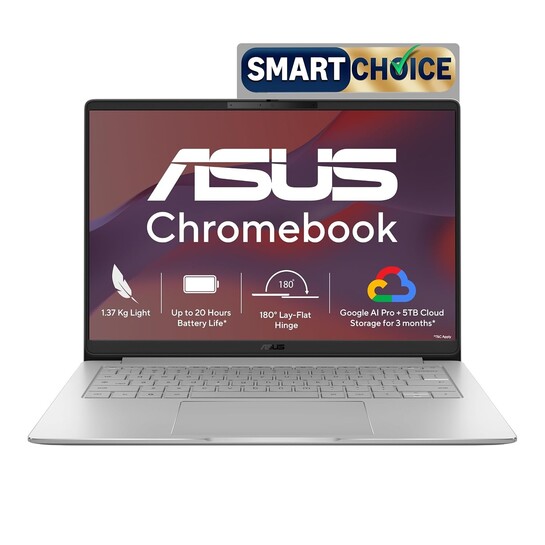ASUS Chromebook CM1405 (2026), Smartchoice, MediaTek Kompanio 540 Processor, 4GB RAM, 128GB SSD, FHD, 14"(35.5 cm), 60Hz, Chrome OS, Pure Grey, 1.37 Kg, CM1405CM4A-S60101, Thin & Light Laptop