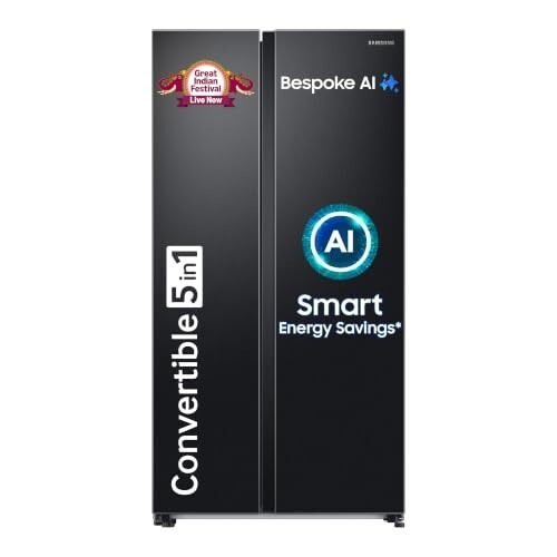 Samsung 653 L, 3 Star, Frost Free, Double Door, Convertible 5-in-1 Digital Inverter, Side By Side AI Enabled Smart Refrigerator with WiFi (RS76CG8003B1HL, Black Matte/Black DOI)