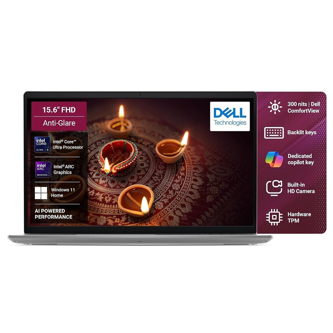 Dell 15 AI Powered Laptop Intel Core Ultra 5 225U Processor, 16GB:512GB