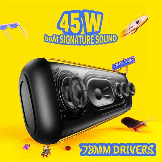 boAt Stone Arc Pro Plus, Spatial Audio, 78mm Drivers, 12H Battery, RGBs & App Support 45 W Bluetooth Speaker (Raging Black, Mono Channel)