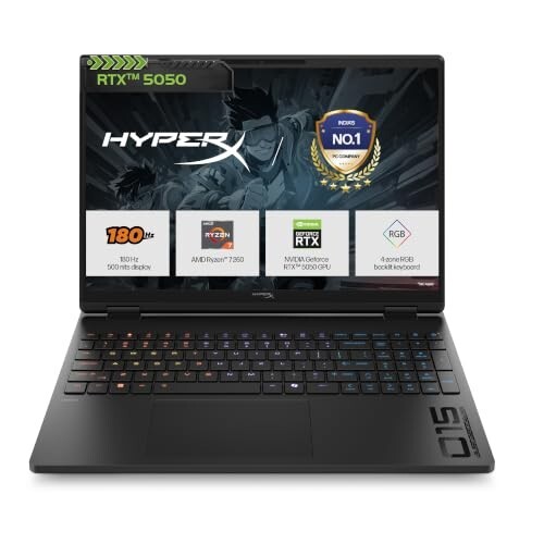 HP Smartchoice HyperX OMEN 15, AMD Ryzen 7 260, 8GB-RTX 5050, 24GB DDR5 , Black, 2.42kg, gb0038AX, AI Gaming Laptop