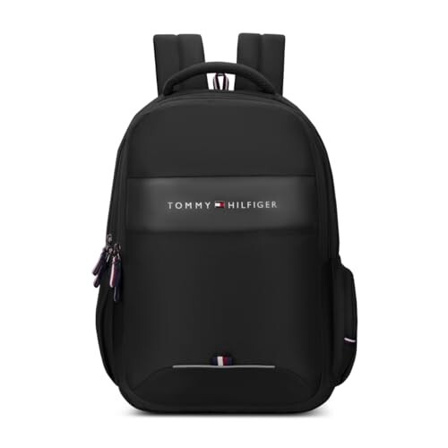 Tommy Hilfiger Joshua Polyester Unisex 15 Inch Laptop Backpack - Black | 21 Ltr Capacity| Padded & Adjustable Strap | Water Resistant | 3 Compartment | Water Bottle Holder | USB Cable holder Pocket