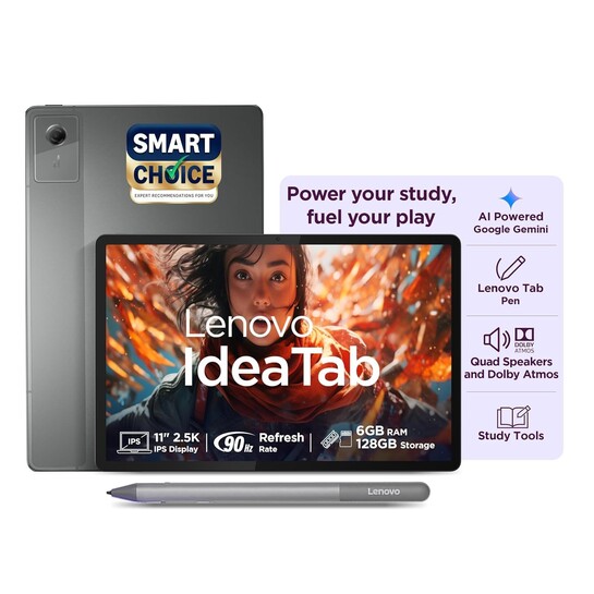 Lenovo Idea Tab ( Smartchoice) with Tab Pen | WiFi+5G |11" 2.5K IPS Display |6GB RAM + 128GB ROM (Expandable Upto 2TB)| MediaTek Dimensity 6300|7040mAh|4 Speakers