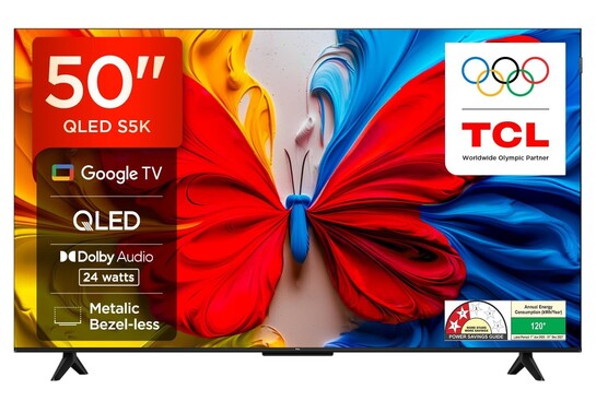 TCL 126 cm (50 inches) FHD Smart QLED Google TV | Dolby Audio 24 watts | HDR 10 | Metallic Bezel-Less | Multiple Viewing Mode | 50S5K