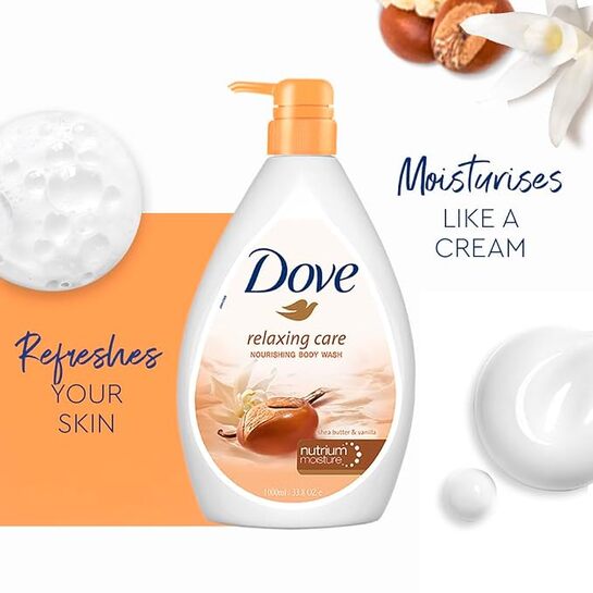 Dove Relaxing Shea Butter Body Wash with Vanilla for Soft Skin, Soothing Scent, 1Litre
