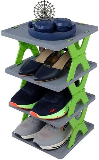 Arto Space Organizer Multi-Purpose 4 Layer Folding Shoe Rack, Stackable Shelf, Space-Saving, Easy Assembly and Stable in Structure, Corner Storage Organizer for Home, Kitchen, Garage