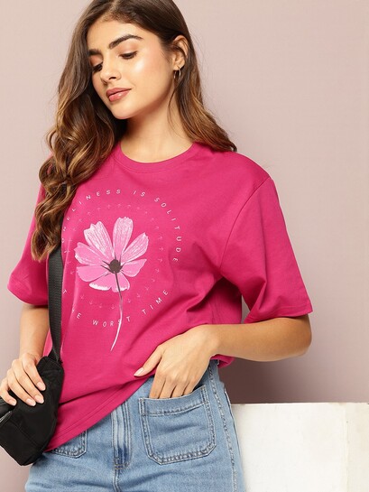 Buy DILLINGER Women Short Sleeve Printed Oversized Fit Tshirt - Tshirts for Women 40672199 | Myntra