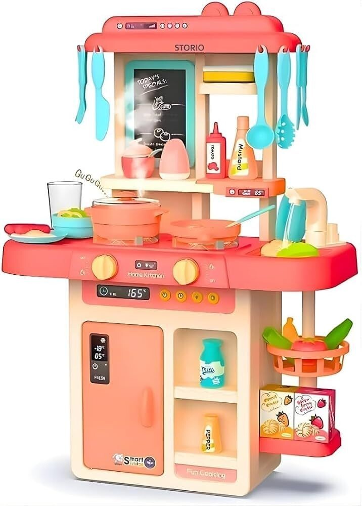 Storio Kitchen Set for Girls, Kids Kitchen Set with Gas Sound & Light