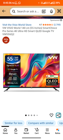VW VISIO World 140 cm (55 Inches) SmartChioce Pro Series 4K Ultra HD Smart QLED Google TV VW55GQ2