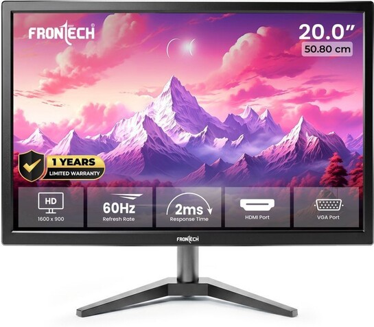 Frontech - 50.8 cm (20 inch) HD LED Backlit VA Panel with HDMI, VGA Monitor (MON-0054) (Adaptive Sync, Response Time: 2 ms, 60 Hz Refresh Rate)