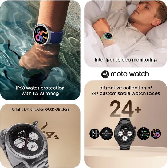 MOTOROLA Moto Watch 1.4" OLED, AOD, Dual band GPS, Powered by Pol...more