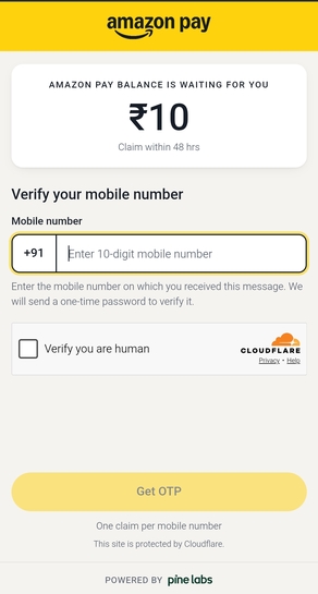Free amazon rs 10 gift card per number