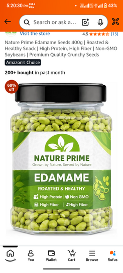 Nature Prime Edamame Seeds 400g | Roasted & Healthy Snack | High Protein, High Fiber | Non-GMO Soybeans | Premium Quality Crunchy Seeds
