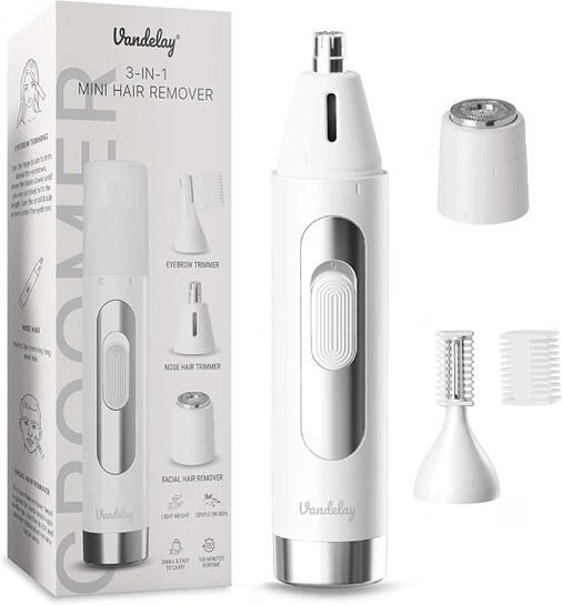 Vandelay 3-in-1 Facial Hair Remover for Women with Ring Light – Eyebrow, Nose & Ear Trimmer, USB Rechargeable