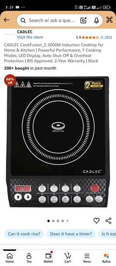 CADLEC CookFusion_5 2000W Induction @1112 two year warranty 3.9star rating