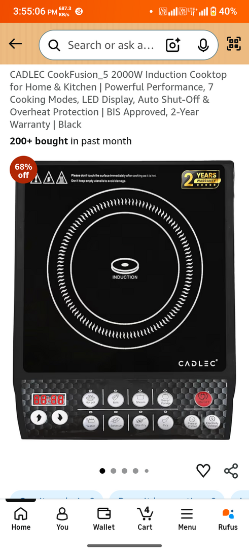 CADLEC CookFusion_5 2000W Induction Cooktop for Home & Kitchen | Desidime