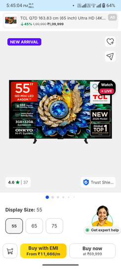 TCL(55 Inch) Ultra HD (4K) Mini LED Smart Google TV 2026 Edition