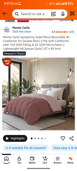 Monte Carlo Symphony Solid Micro Reversible AC Comforter for Double Bed