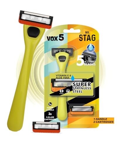 [Sample @ ₹199] Mr. Stag Vox5 Ultra 5 Shaving Razor for Men – Advanced 5 Blade System | 1 Handle & 2 Cartridges (Pack of 3)
