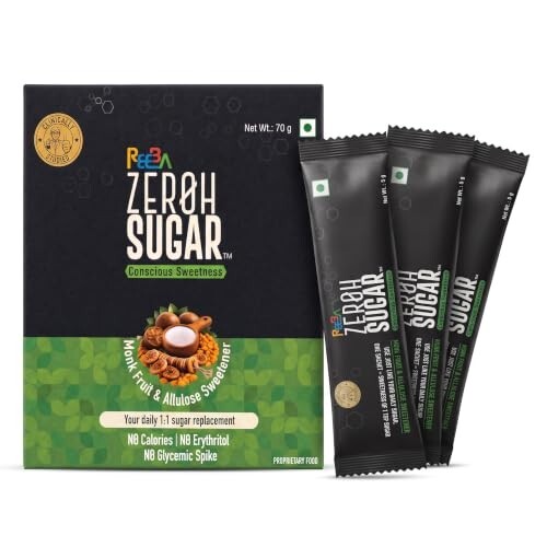 Zeroh Sugar 14 Sachets | Monk Fruit & Allulose Sweetener | 5g Each 