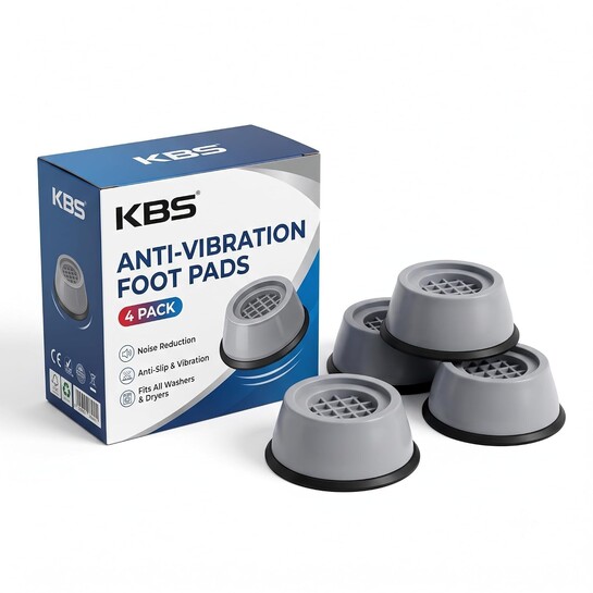 KBS Washing Machine Stand Refrigerator Anti Vibration with Suction Cup Kitchen Accessories Items Washer Dryer Furniture Sofa Leg Anti Walk Slip Rubber Pad (White-Round-PAD)