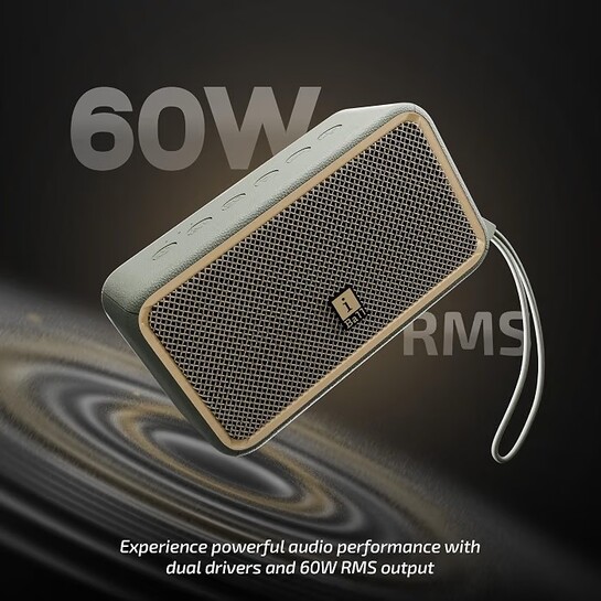 iBall Dhun 120 Portable Bluetooth Speaker, 60W RMS, Upto 6h Playtime, Dual Drivers, Racetrack Neodymium Woofer, Dynamic Bass