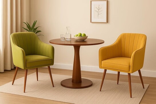 Little eXtra Handmade Dining Chair- Accent Wooden Chair  (Moss Green & Tangerine, Pack of 2)
