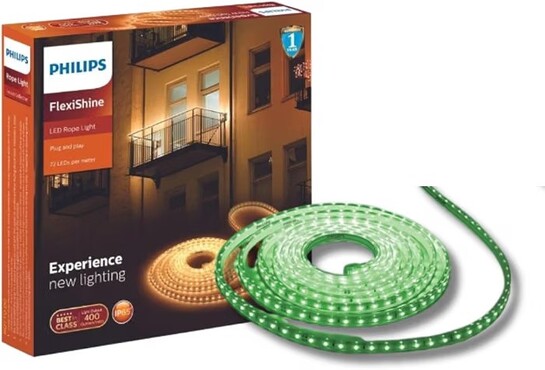 PHILIPS FlexiShine 5 Meter Plug n Play LED Rope Light (Green) - Waterproof (IP65 Rated) and Flexible