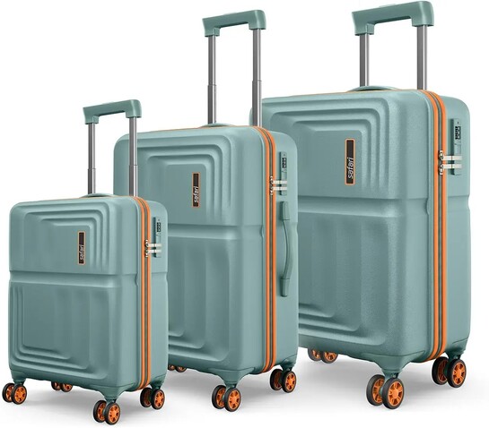 Safari Roma Hard Luggage Trolley Bag with 8 Wheels Set of Cabin, Medium and Large Size Suitcases - Sage Green