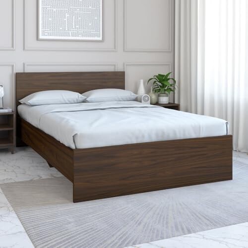 Nilkamal Arthur Wooden Double Bed Without Storage | 3 Year Warranty | Engineered Wood | Knock Down | Contemporary Design | Walnut