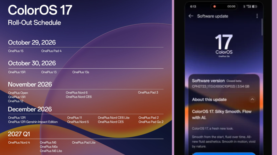 ColorOS 17 OnePlus Eligible Devices List: OnePlus ColorOS 17 Rollout Schedule