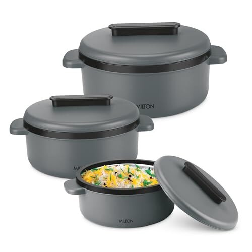 Milton Micronova Jr. Gift Set Inner Stainless Steel Casserole, Set of 3 (380 ml, 775 ml, 1345 ml), Grey, BPA Free, Food Grade, 