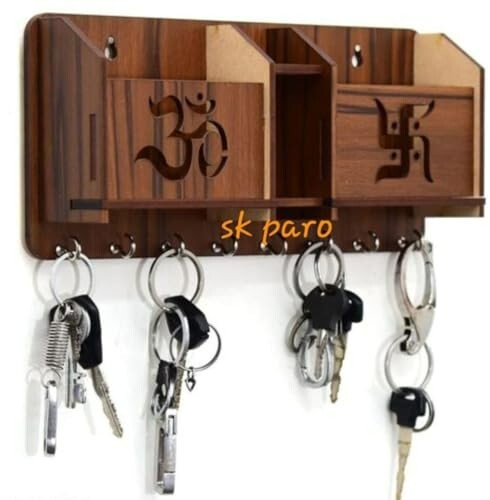 Key Holder/Key hanger/2box Mobile Stand/Pen Stand Wood Key Holder (8 Hooks, Brown)_OMS Key 1