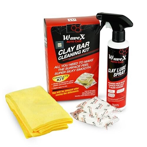 Wavex Car Cleaning Kit | Clay Bar & Lubricant Spray 350ml, 2 Bars 100gr Each, Microfiber Cloth, 