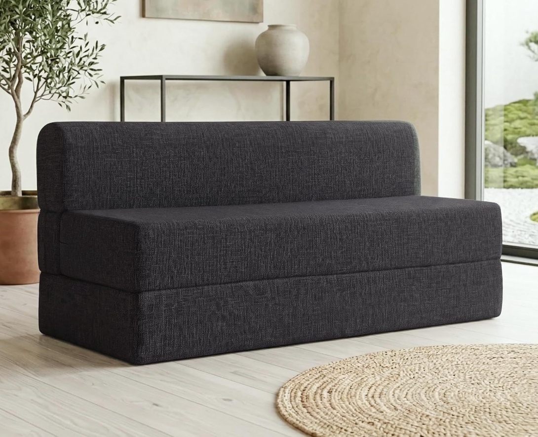 uberlyfe 3 Seater 5x6 Feet Foldable Sofa Cum Bed | Sofa cumbeds with Queen Size Mattress | 15-Inch Sofa Height | Breathable Dark Grey Jute Fabric | 1 Year Warranty