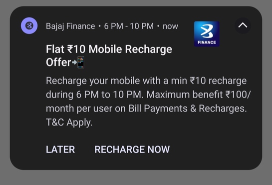 Bajaj Finserv: Rs.10 cashback on recharge above 10