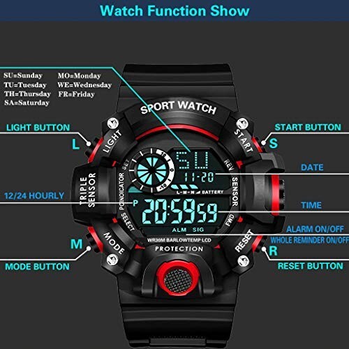 Shocknshop Digital Sports Multi Functional Black Dial Watch for Mens Boys -315RED