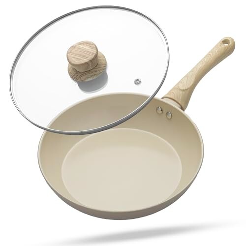 Lifelong Forged Aluminum Fry Pan 24cm, Beige, Ceramic Coated, Gas & Induction Friendly, Non-Stick