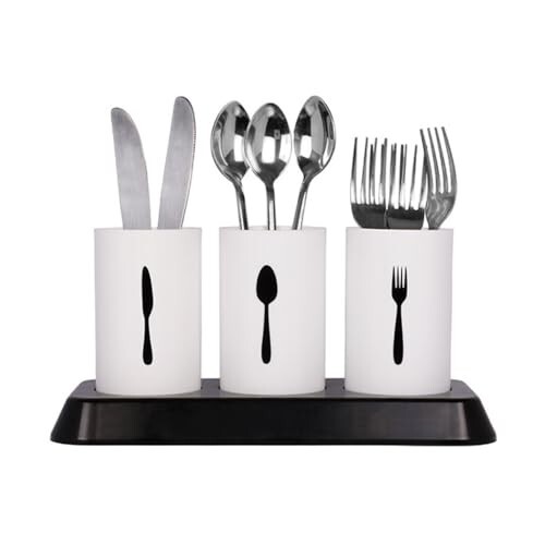 B-Arm Plastic Knife and Spoon Stand for Kitchen Counter- Black(Small cup size) |Self Draining Cutlery Holder 