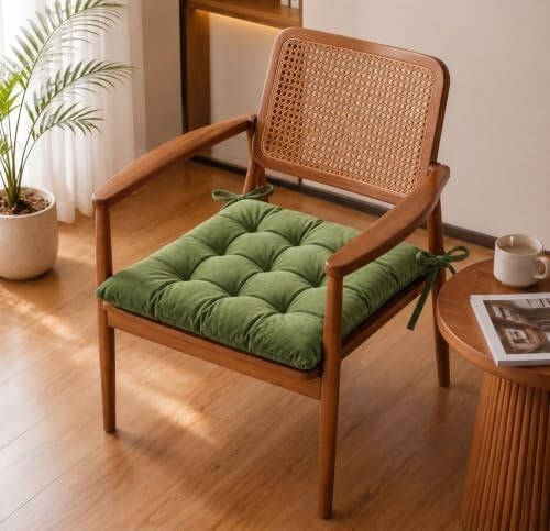VAS COLLECTIONS Chair Pad Cushion with Tie Straps, Thick Tufted Seat Cushion for Dining, Wooden Chairs, Soft Comfortable Chair Seat Pad with Durable Stitching,16 x 16 Inches(41 x 41 cm) - Sage Green
