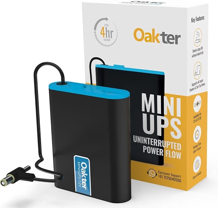 Oakter Mini UPS for 12V WiFi Router Broadband Modem | Backup Upto 4 Hours 2x2000 mAh 14.8 Wh| WiFi UPS Power Backup During Power Cuts