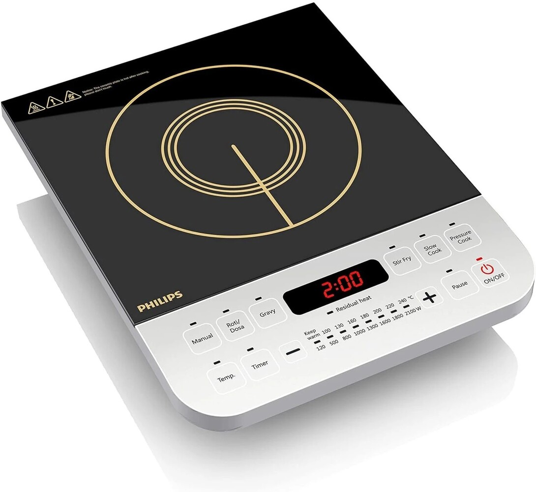 PHILIPS 2100 W Induction Cooktop Push Button (Fry Pan, Kadhai, Pressure Cooker, Sauce Pan, Tawa, Black, HD4928/01)