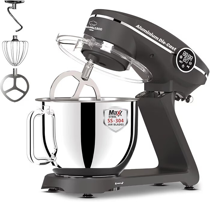 INALSA Stand Mixer Cuisin Mix 1800|Metal Die-Cast Body|1800W Copper Motor|Durable Metal Gears|7 L SS Bowl