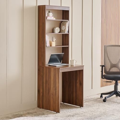 Home Centre | Addison Compact Study Desk with Hutch | Engineered Wood | Brown | 1 Year Warranty