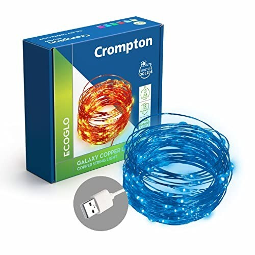 Crompton Copper USB Powered 100 Led Light (10 Meters/ 32 Feet, Blue, Pack of 1)