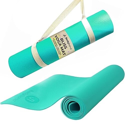 Bodyband Yoga Mat For Women & Men 4Mm With Carry Strap Eva Material Extra Thick Exercise Mat For Workout Yoga Fitness Pilates & Meditation, Anti Tear Anti Slip For Home & Gym Use, Aqua Green - Green