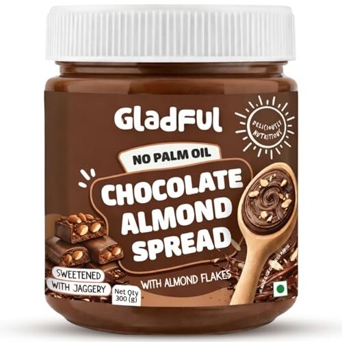 Gladful Chocolate Almond Spread | 300g | No Palm Oil | No Refined Sugar | With Roasted Salted Almond Flakes | Clean Ingredients | Healthy Chocolatey Spread